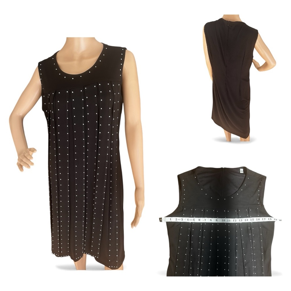 Connected Apparel Black Rhinestone Stud Shift Dress Sleeveless Size 12